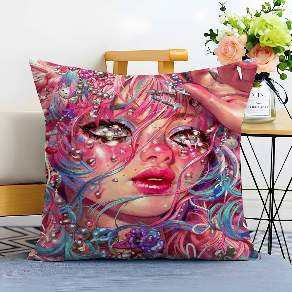 Beautiful Girl With Color Paint Pillow Case Printed Brushed Fleece Pillow Baby Skin-Touch Eco-Friendly Dye-Sublimat