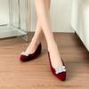 Burgundy Suede Rhinestone Flats with Square Toe - Women's Low Heel Slip-On Shoes for Autumn/Winter 2025.