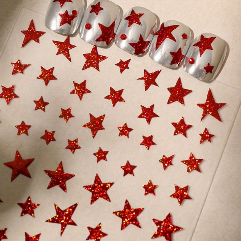 1pc Magic Red Five-Pointed Star Nail Sticker, Flash Light Luxury with Adhesive Nail Decoration Sticker, Suitable for Women