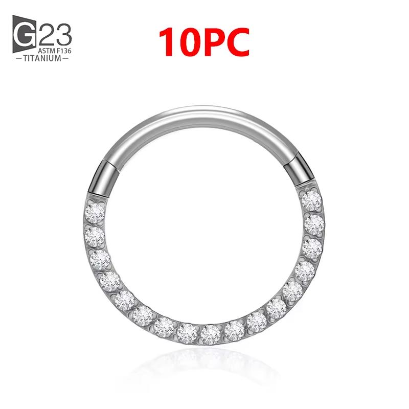 1/10Pcs G23 Titanium 14G/16G/18G Nose Rings Hinged Segment Ear Cartilage Tragus Earrings Hoops Septum Clicker Piercing Jewelry
