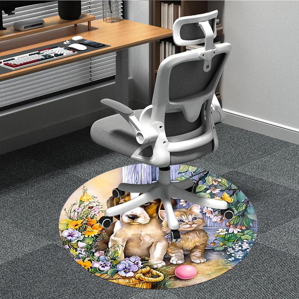 

1pc Dog Cat Flowers Chair Carpet for Office, Soft, Non-Slip Polyester Mat, Office, Entryway, Living Room, Bedroom, yy251207270 80cm by 80cm