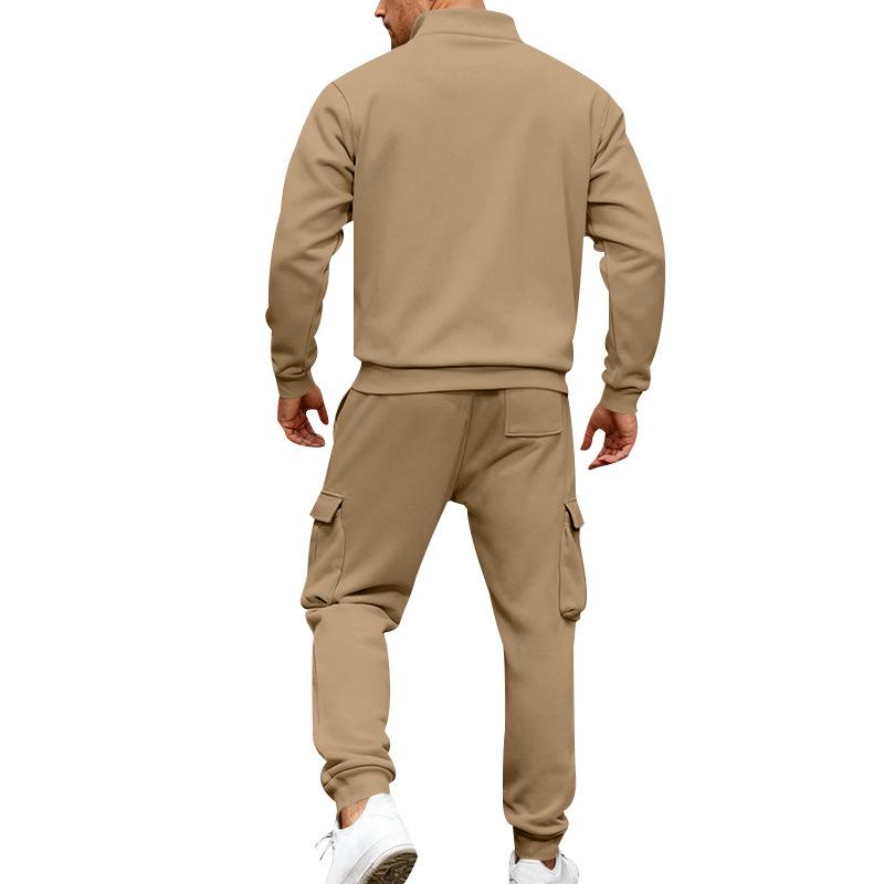 Men's 1/4 Zip Stand Collar Tracksuit 2 Piece Outfit Long Sleeve Sweatshirt & Cargo Jogger Pants Set Casual Athletic Sweatsuit