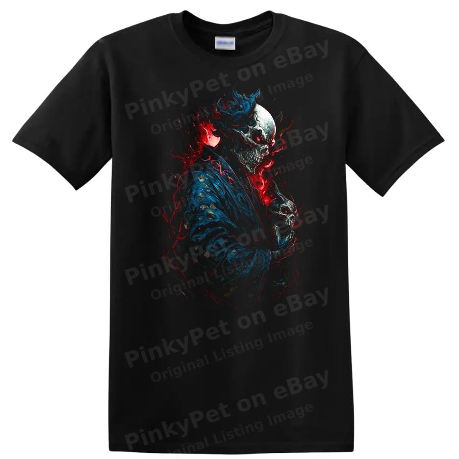 Skull Demon Samurai T Shirt Mythical Warrior Red Blue Ghostly Tee
