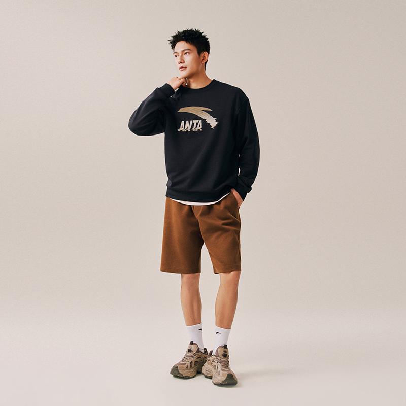 Anta Big Logo Casual Fashion Sports Versatile Campus Commuting Loose Comfortable Fleece Thick Warm Pullover Sweatshirt Men Sweatshirt 952548702-4