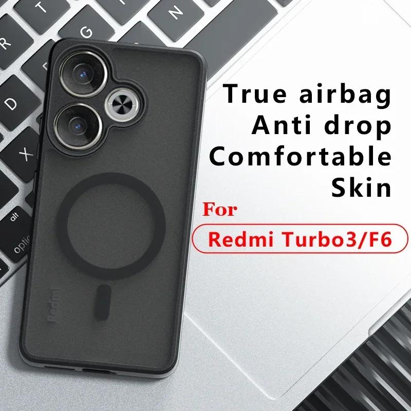 Per Xiaomi Poco F6 Redmi Turbo 3 Custodia Antiurto Magnetica Sensazione Pelle Texture Opaca Telaio TPU Plastica Dura Traslucida Copri Telefono