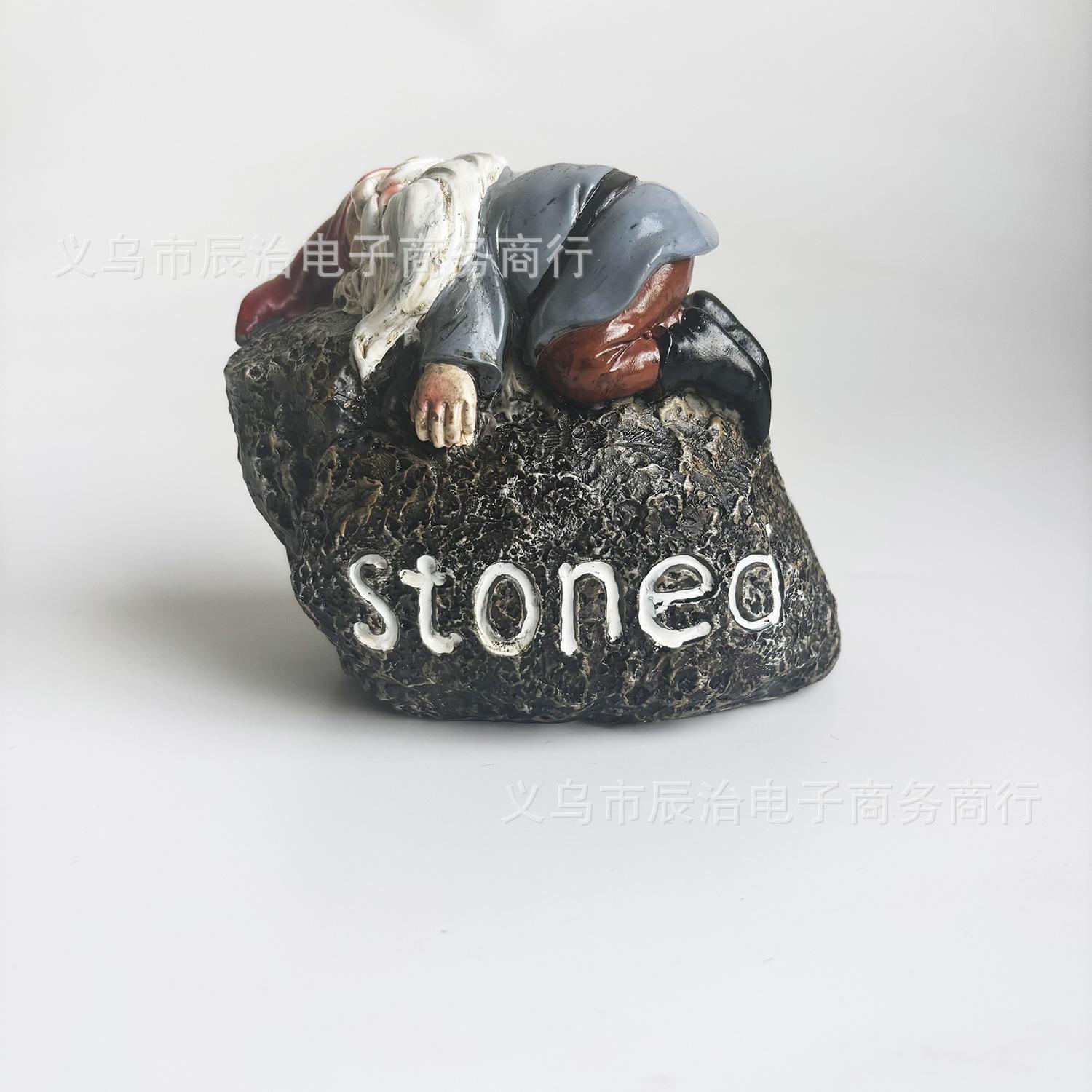 Micro Landscape Scene Ornament Drunk Dwarf Lying Stone Personalized Garden Resin Statue Ornament