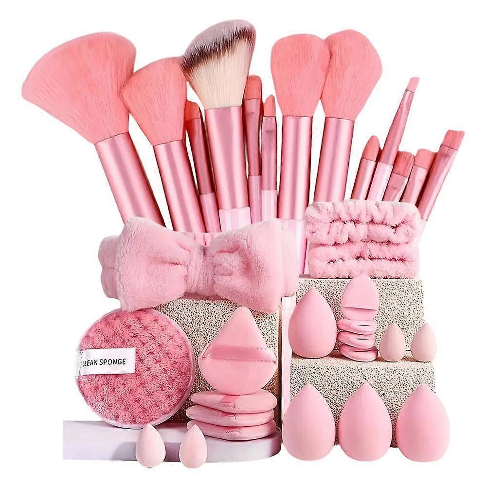 33 Piece Pink Makeup Brush Set With Sponge Professional Tools For All Makeup Types