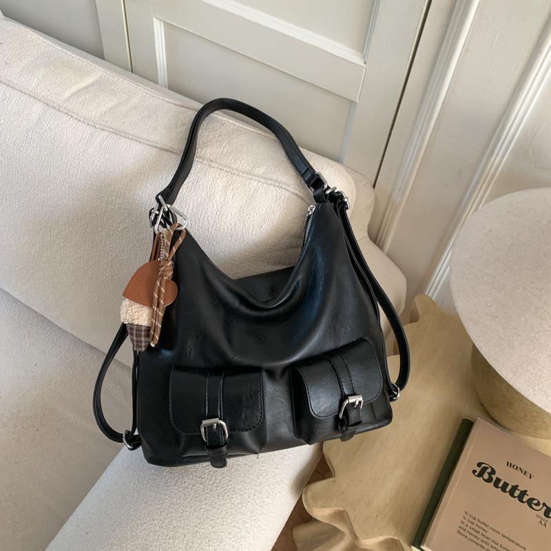 

Personalized casual retro shoulder messenger bag fashionable winter new texture tote bag women s largecapacity bag No pendant model чорний