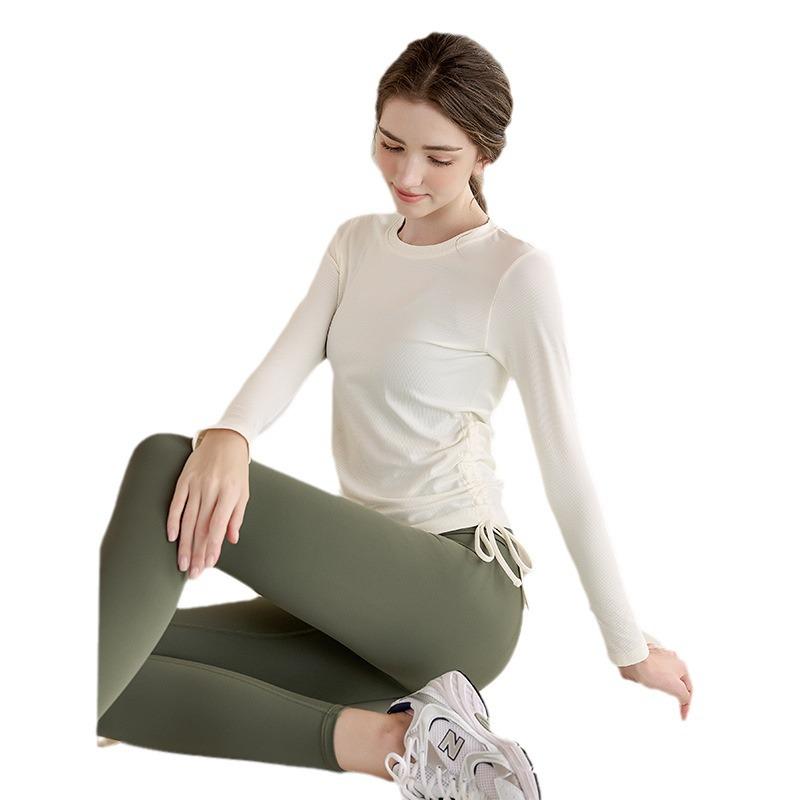 Women's Drawstring Long Sleeve Yoga Top - Slim Fit for Running, Pilates, and Autumn Fitness