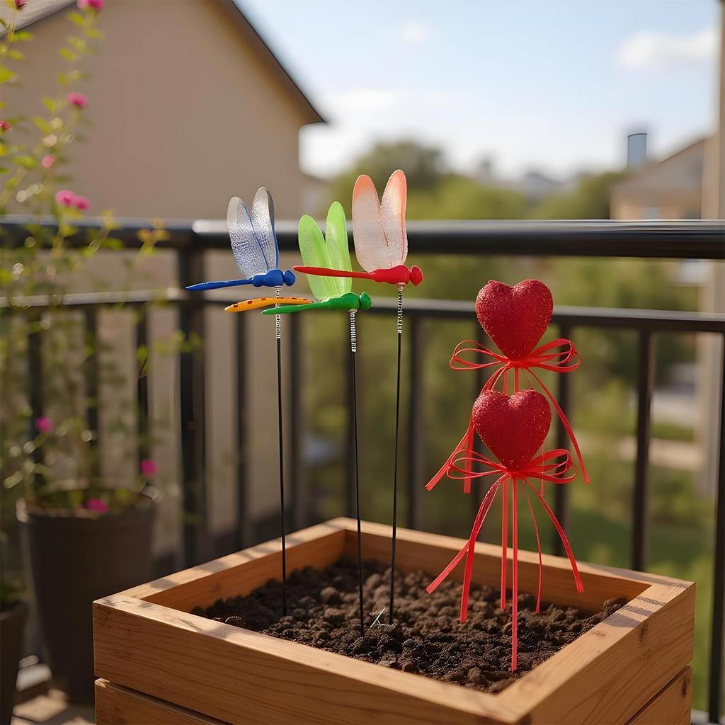 4Pcs 3D Dragonfly Flower Dragonfly Garden Arrangement Yard Planter Colorful Dragonfly Heart Patio Garden Decoration Outdoor