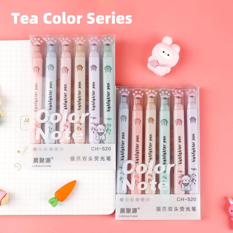 6 Pcs/pack Kawaii Cat Claw Pastel Color Highlighters Drawing Art Markers Fluorescent Pen Gift Stationery Charming School Supplies
