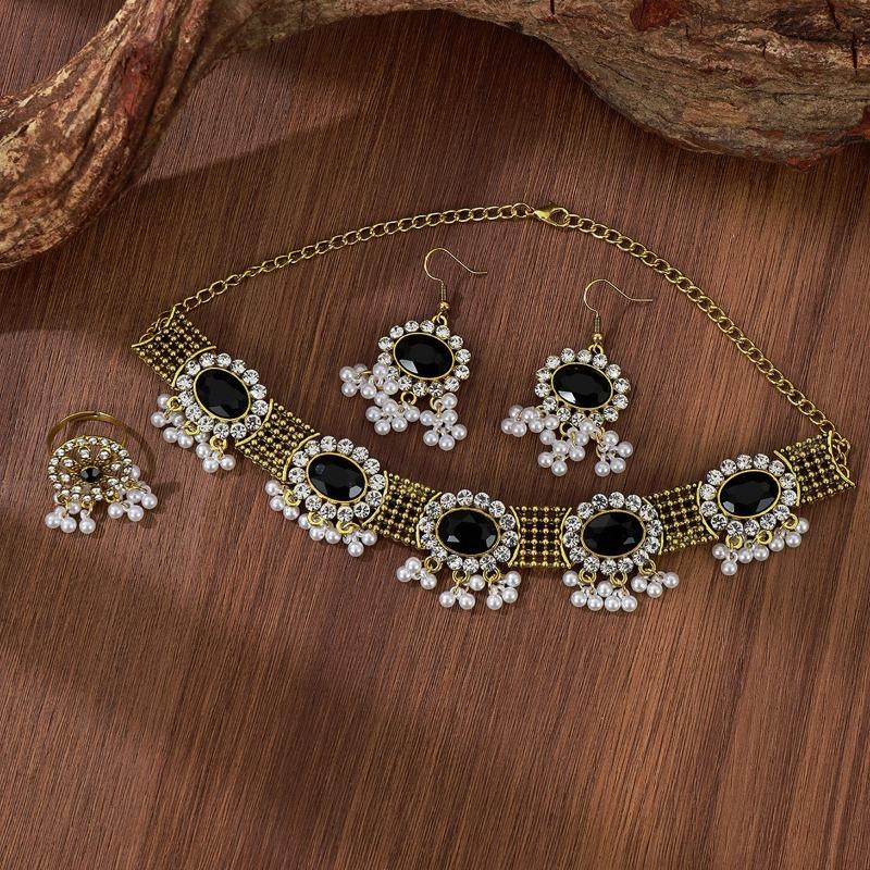 

Ретро серьги в придворном стиле, кольца, ожерелья, высококлассные украшения с кисточками, инкрустированные бриллиантами 1 pair чёрный