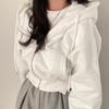 Vintage Korean Women's Oversized Zip Up Hoodie Jacket Long Sleeve Solid Color Harajuku Fashion Autumn Hooded Sweatshirt
