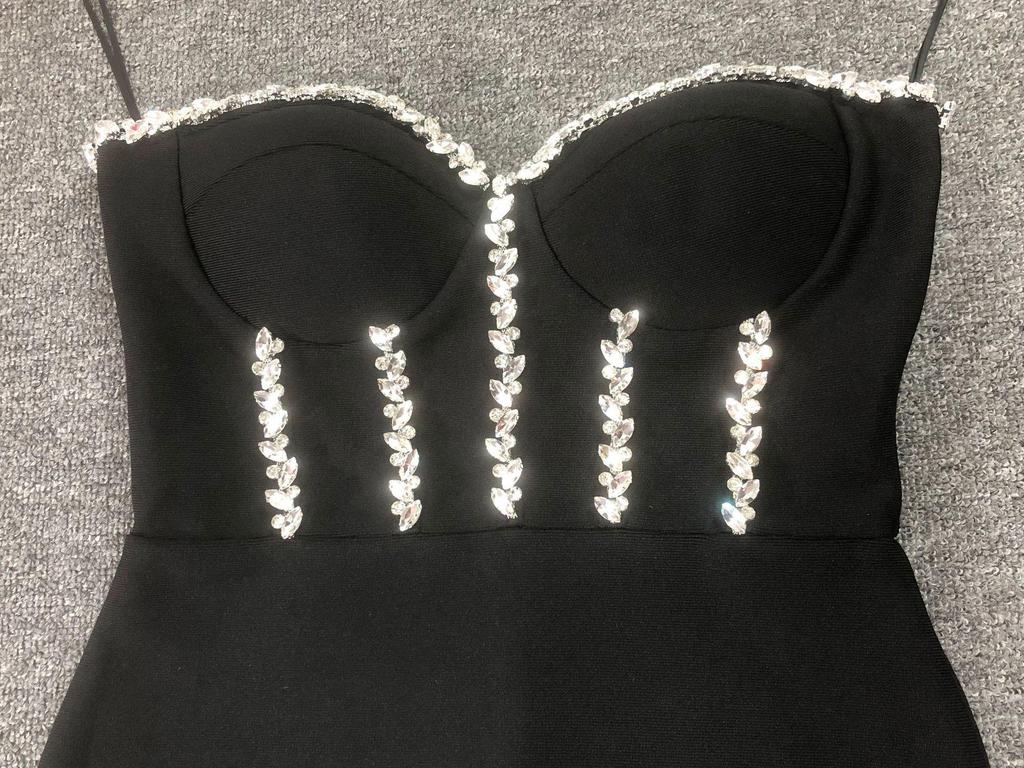 Strapless Rhinestone Mesh Bandage Evening Dress