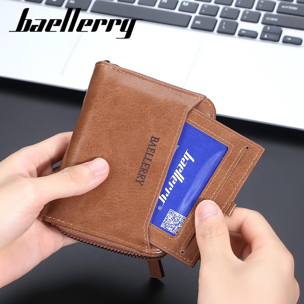 Baellerry Men's Short Wallet Vintage Fashion Notecase Horizontal Billfold Zipper Coin Purse Pu Leather Card Holder