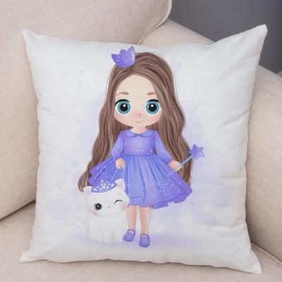 Cute Cartoon Girl and Cat Cushion Cover for Children Room Sofa Home Car Decor Lovely Child Pillow Case Plush Pillowcase 45x45cm