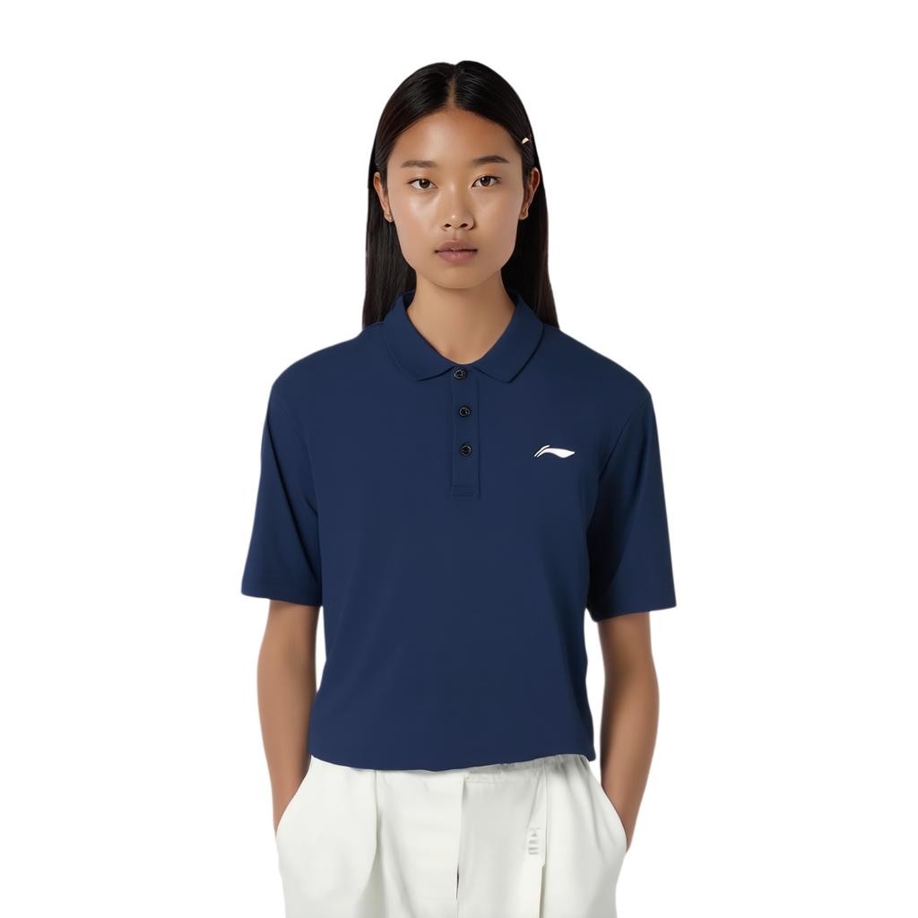 Li-Ning Fashion Simple Solid Color Letter Logo Casual Breathable Comfortable Sports Polo Shirt Unisex tops Guangdong-Blue APLU803-3