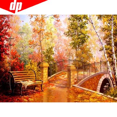 Elmas Boyama Köprü Sonbahar Manzara Tam Yuvarlak 5D DIY Elmas Nakış Çapraz Dikiş