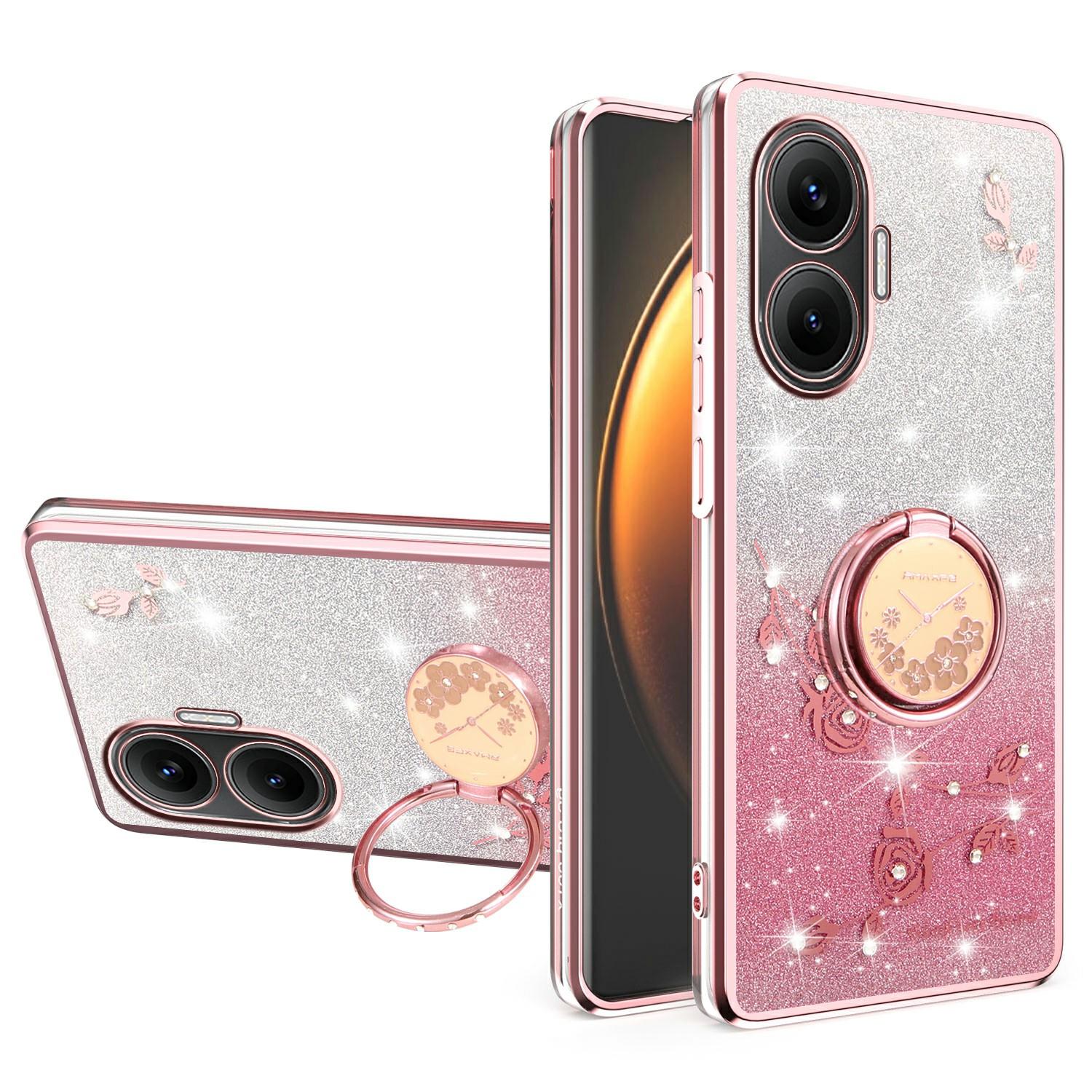 

KADEM Чехол для Xiaomi Redmi Turbo 4 Pro 5G/Poco F7 5G с кольцом-подставкой из ТПУ, с цветами, чехол для телефона с градиентным блеском Rose Gold