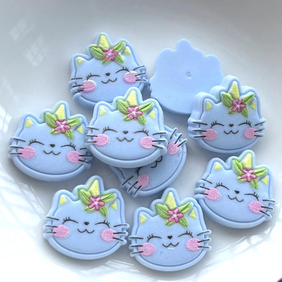 

10 шт., улыбающаяся кошачья голова, смоляная декоративная записная книжка с плоской спинкой, заколка для волос ручной работы, аксессуары для украшения волос синий