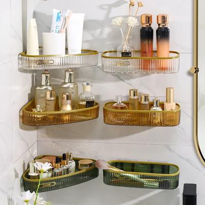 Bathroom Corner Shelf Plastic Wall Mount Shower Rack Shampoo Soap Drainer Holder Storage Box Kitchen Spices Gadgets Organizer