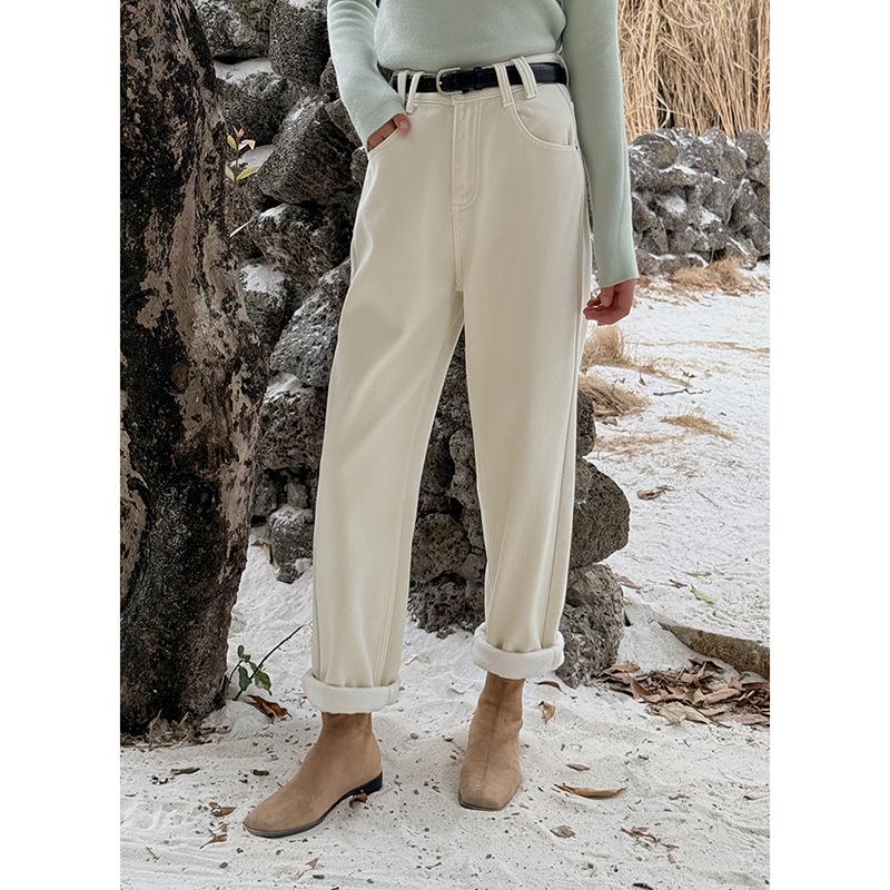 Ge Ming Women s 2025 Winter Thickened High-Waisted Velvet Harem Jeans S (80-100 cm) абрикосовый