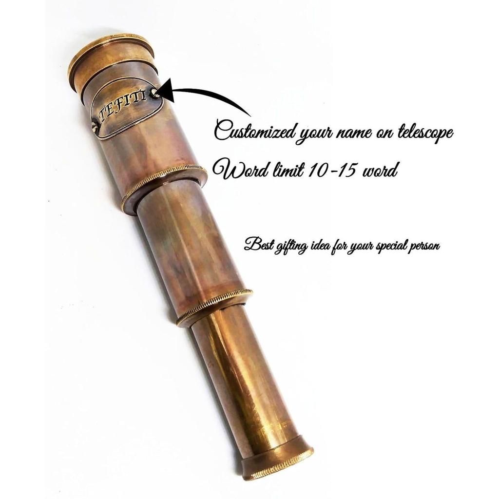 Brass Victorian Telescope 6.5 Inch – Personalized Antique Spyglass with Custom Engraved Wooden Box | Nautical Gift for Men, Decor & Collectors