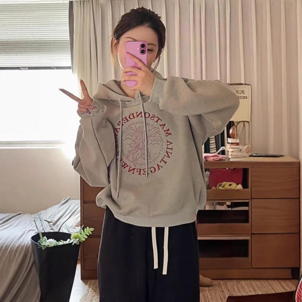Official Chinese Cotton & Arctic Fleece 420g Embroidered Hoodie for Women - Autumn/Winter Warm Velvet Versatile Top