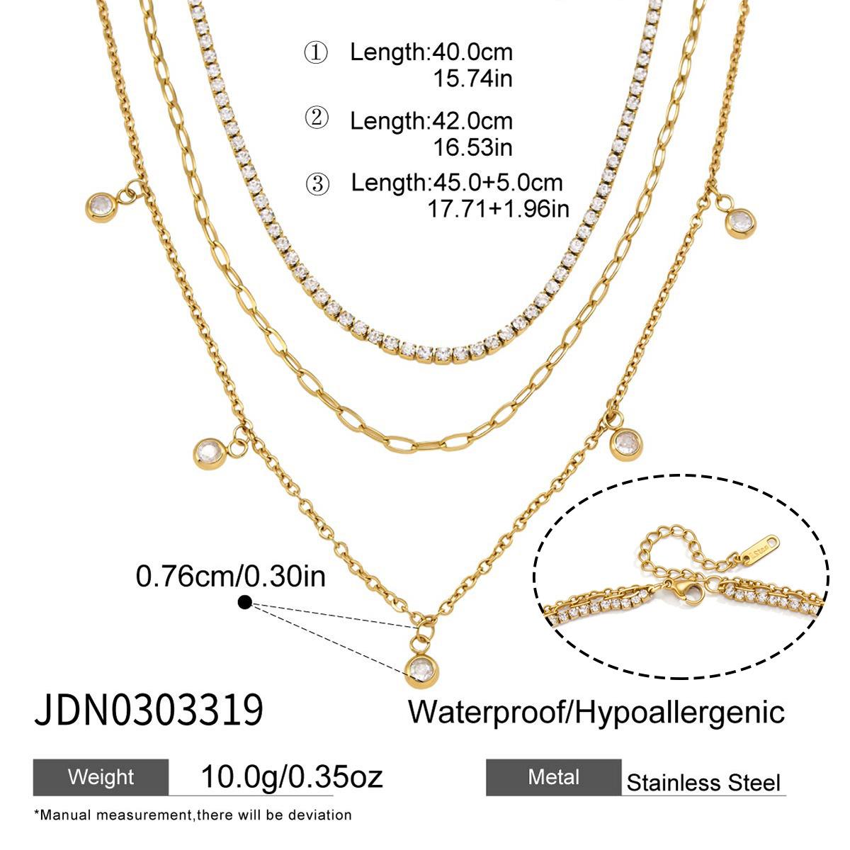 Fashion 18K Gold Plated Layered Necklace for Women Rhinestone Chain Round Zirconia Paperclip Multi Chain Stainless Steel Jewelry