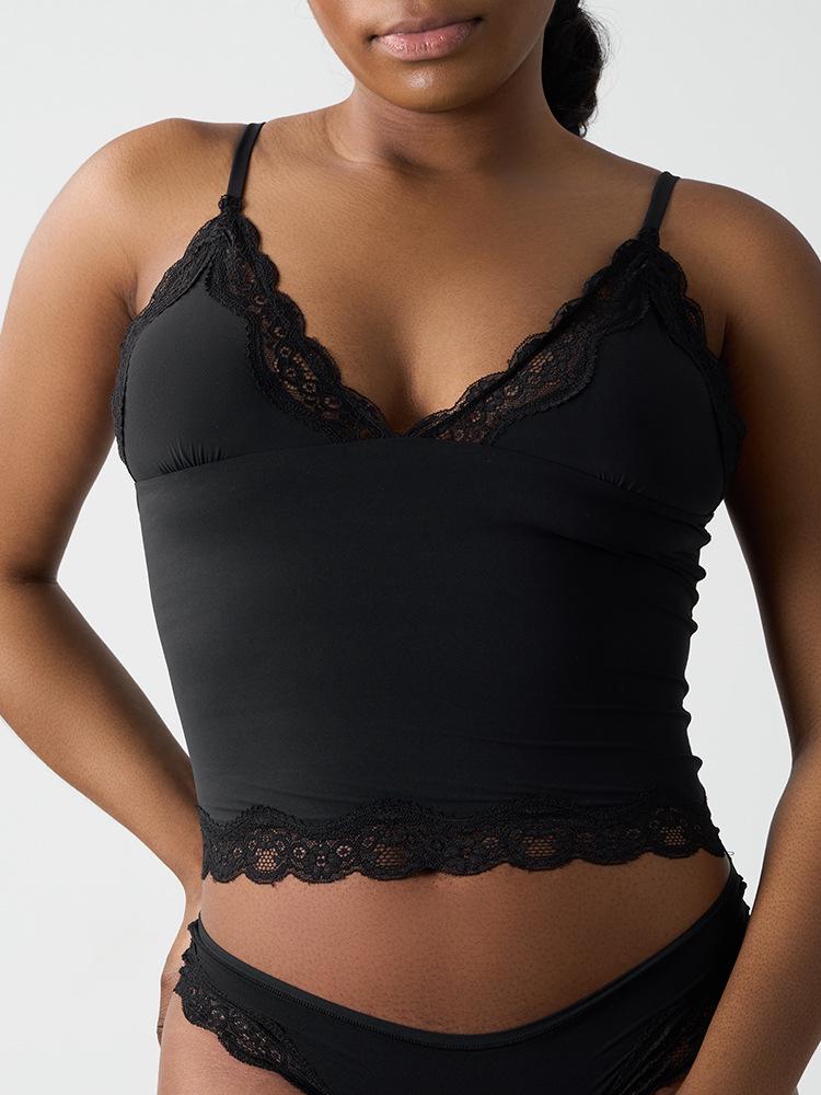 Top din dantelă SK Vestă fără mâneci super elastică - Sexy, prietenos cu pielea, bretele adânci în V ajustabile