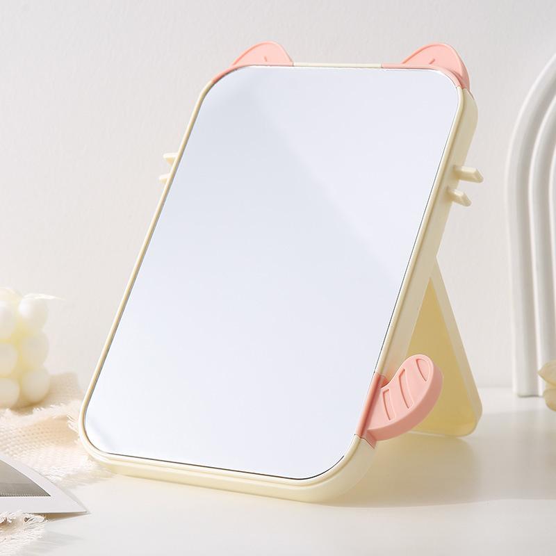 Small Folding Makeup Mirror Portable Handheld Makeup Mirror Student Dormitory Desktop Compact Mirror Dressing Tool