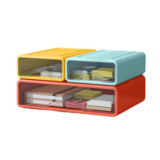 3/4Pcs Desk Storage Organizer with Clear Window Large Capacity Dustproof Stackable Office Supplies Storage Drawer Box Container