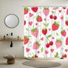 Strawberry Cherry Shower Curtain Tropical Summer Fruit Pink Cute Sweet Fruits Funky Green Leaves Aesthetic Modern Fashion Girl