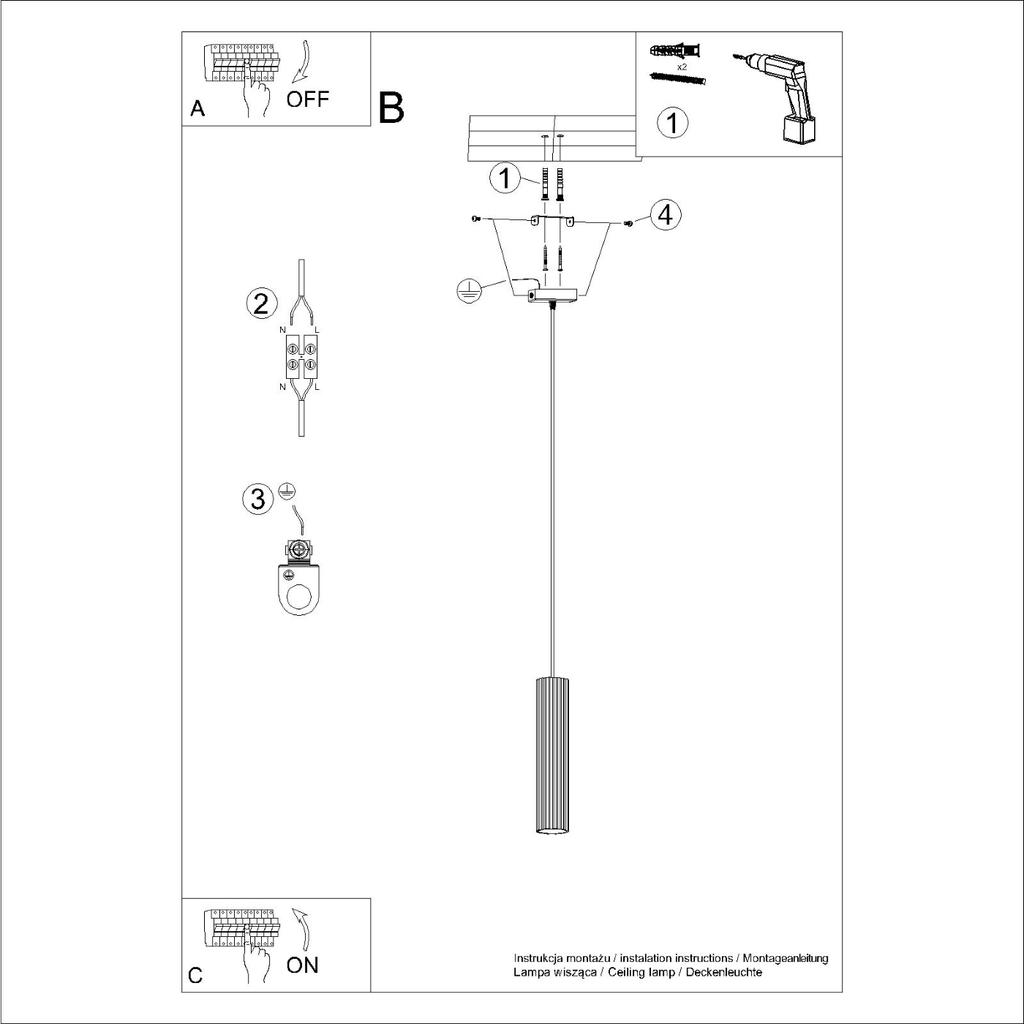 Modern white fluted tube pendant lamp for bedroom, kitchen, island, 1xGU10 10W KARBON Sollux Lighting