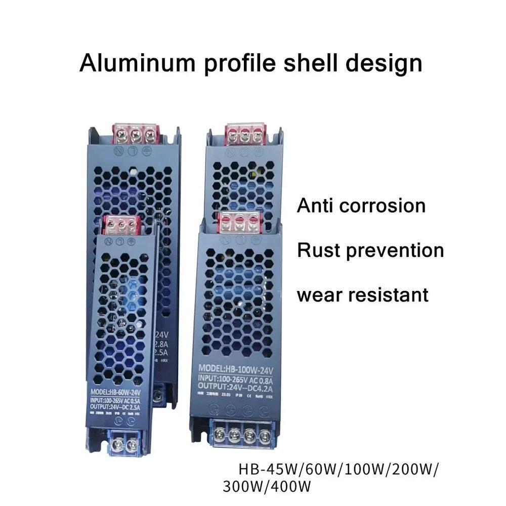12V 24V LED napájecí zdroj 45W 60W 100W 200W 300W 400W Ultra tenký měnič AC/DC měnič LED Transformátor pro osvětlení LED pásků