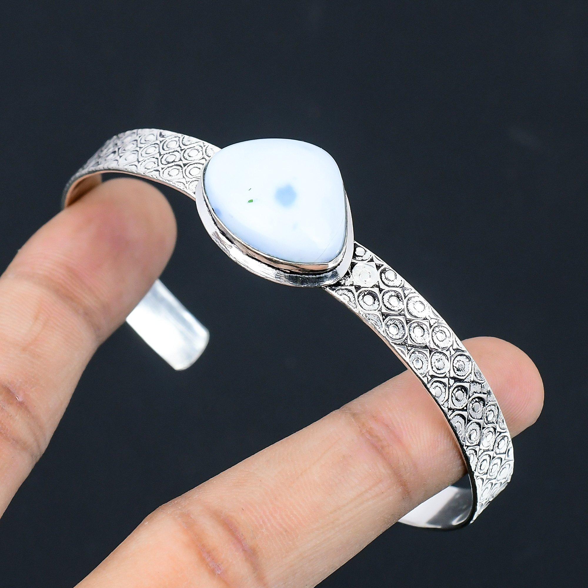

Natural Owyhee Blue Opal Gemstone Bangle Adjustable 925 Sterling Silver Jewelry Adjustable