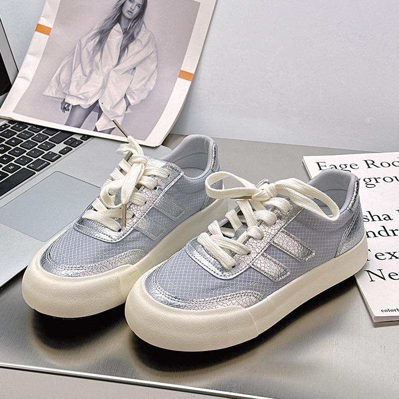 Board shoes women's summer breathable low-top flat-bottomed elegant silver casual shoes versatile student soft sole