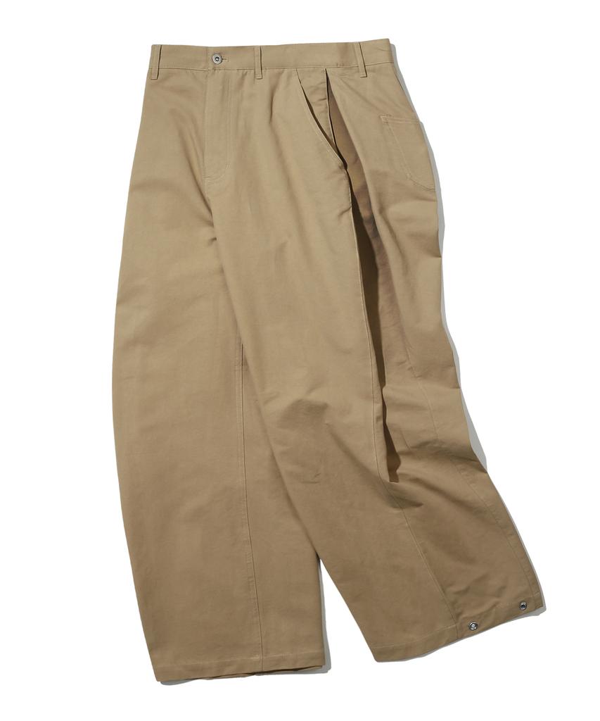 TRILLION Side Tuck Snap Button Wide Cotton Pants (Beige)