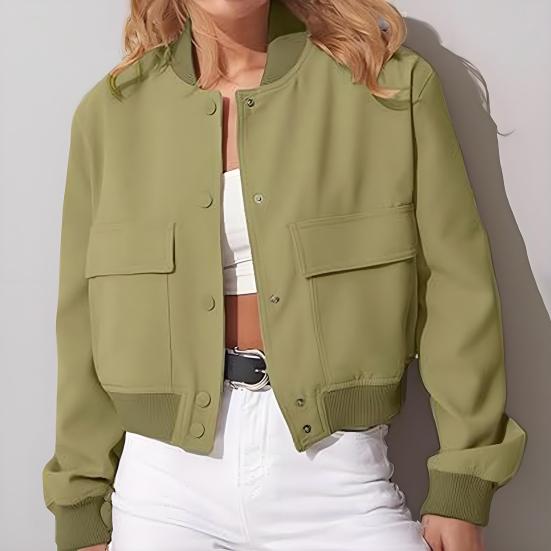 Women's Jackets Long Stand Collar Varsity Cropped Sleeve Spring Autumn Outerwear