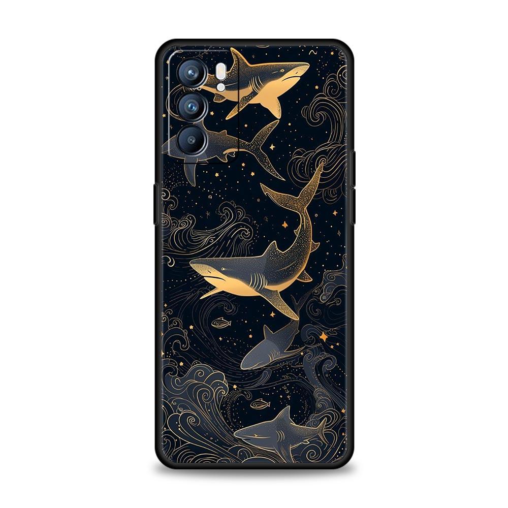 Seaside Sharks Pattern Phone Case For Oppo A17 A31 A54 A57 A78 A79 A98 Find X5 X6 Reno 6 7 8 10 11 12 13 F Pro 5G Soft TPU Cover