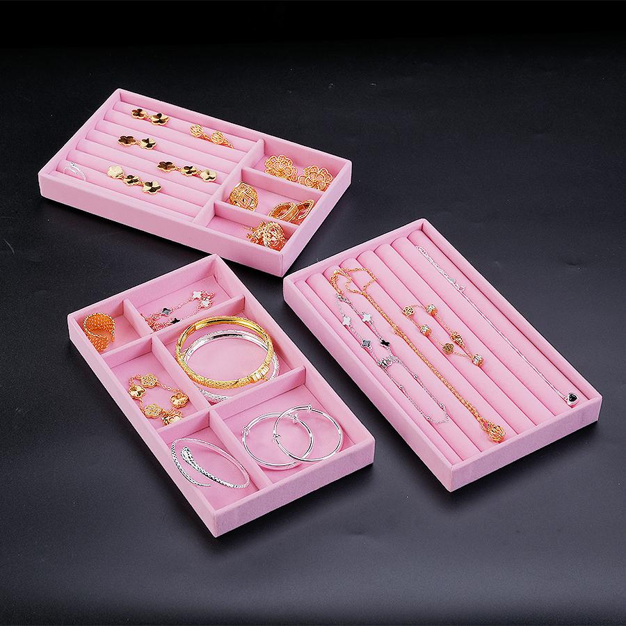 1PC, Flocking Jewelry Box Jewelry Tray, Color: Pink