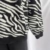 Women's new autumn and winter commuting knitted zebra print contrasting pullover sweater KTB