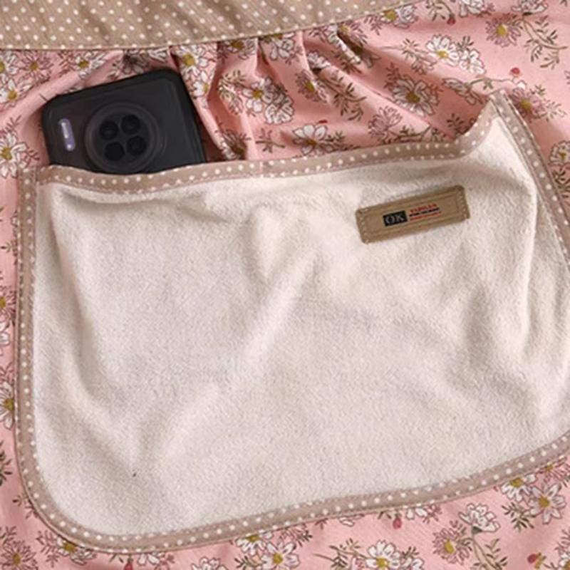 1PC Female Lovely Floral Canvas Apron Kitchen Oilproof Anti Fouling Cooking Apron with Pocket Adjustable Workwear Apron