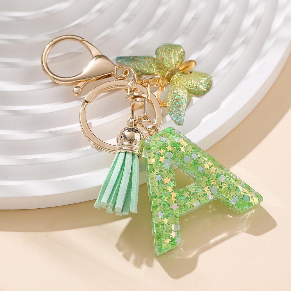 

1pc Cute Color Initial Letter A-Z Resin Green Butterfly Lobster Key Ring Key Chains DIY Crafts Jewelry Making Gifts