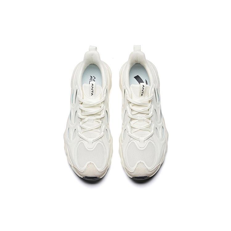 Anta Textile, Synthetic Leather Cushioning Support Balance Impact Resistant Low top Running Shoes Men's Ivory White 912025566-1