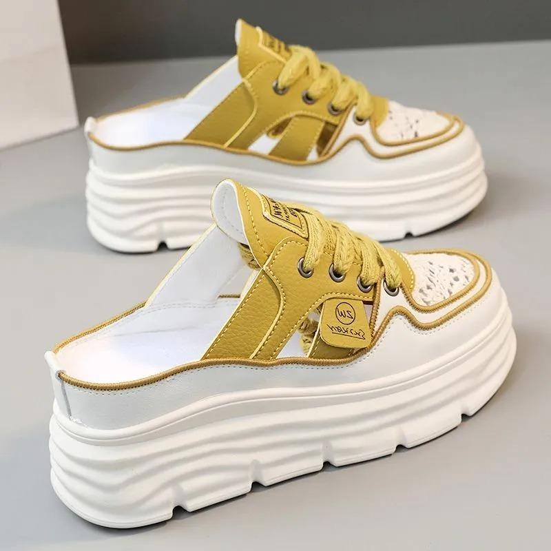Thick-soled Waterproof Platform 7cm White Shoes Hollow Breathable Women's Shoes Summer Lazy Slippers