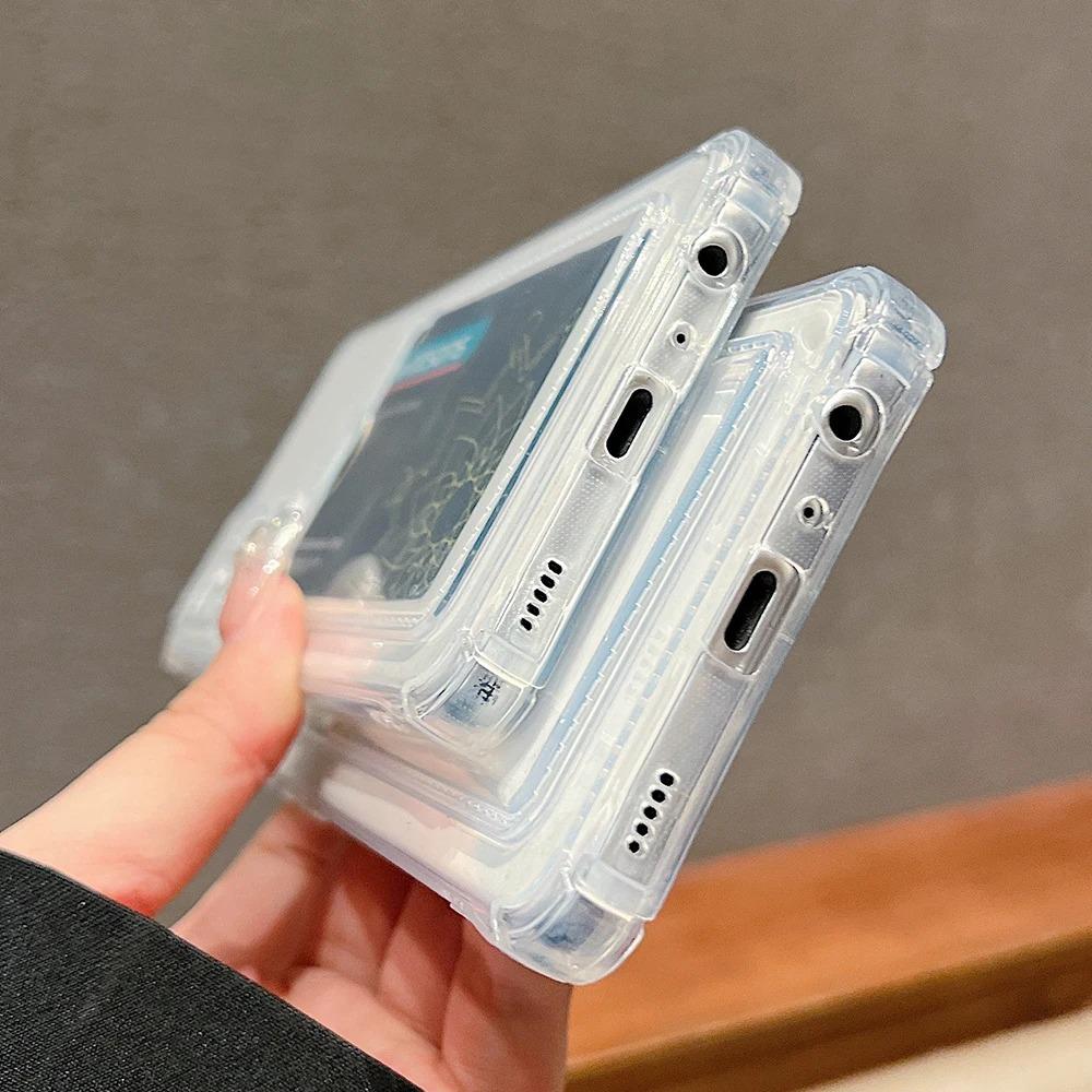 Soft Silicone TPU Four Corner Anti Drop Transparent Protective Phone Case with Card Slot Suitable for iPhone Samsung Xiaomi Redmi OPPO Realme Vivo