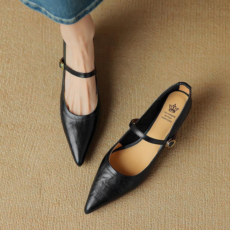 Fashion NEW Spring/Autumn Women Pumps Genuine Leather Shoes for Women Pointed Toe Thin Heel Shoes Cocise Black High Heels Mary Janes