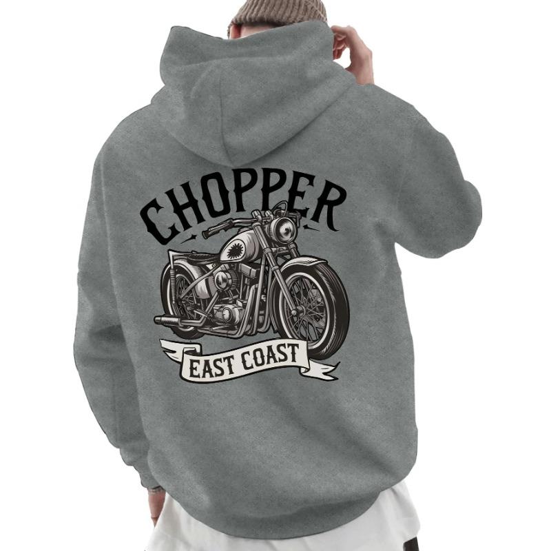 Heiß verkaufendes Kapuzensweatshirt für Herren zum Motorradfahren Retro Chopper Motorrad East Coast Banner Slogan Aufdruck Lässiger Hoodie.