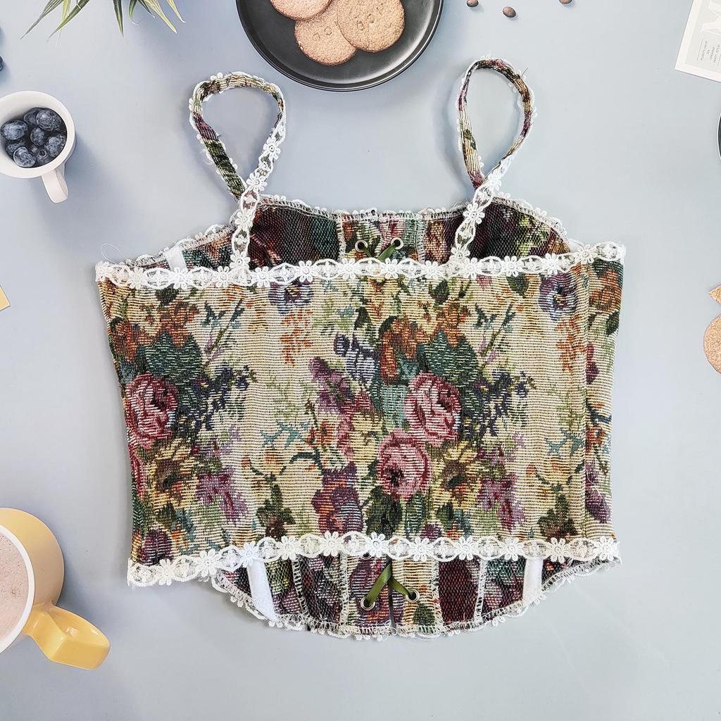 Damen Französische Retro Spitze zum Schnüren Camisole Body Korsett